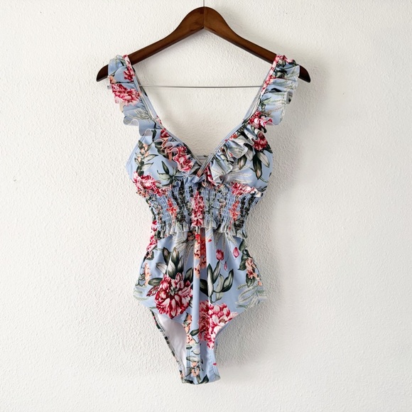 Chicwish Ruffled Floral Shirring Swim One-Piece Large NEW Soft Girl Romantic - Picture 2 of 15